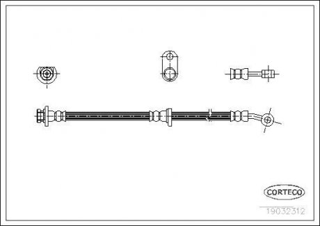 Тормозная трубка/шланг гибкий передний правый (длина 552мм, M10x1/M10x1) HONDA CIVIC VII 1.4/1.6/1.7D 12.00-09.05 CORTECO 19032312