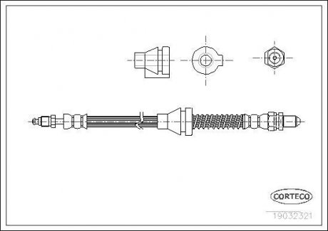 Гальмівна труба/шланг гнучкий передній лівий/правий (довжина 537 мм, M10x1/M10x1) FORD KA 1.0/1.3 09.96-11.08 CORTECO 19032321