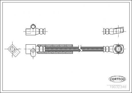Гальмівна труба/шланг гнучкий передній L (довжина 352 мм, M10x1) OPEL KADETT E, KADETT E COMBO 1.2-2.0 08.84-07.94 CORTECO 19032346