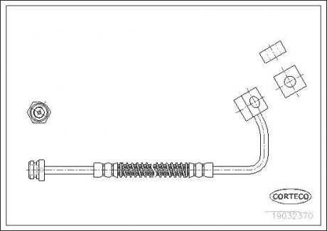 Гальмівна трубка/шланг гнучкий передній L (довжина 389 мм, M10x1/M10x1) KIA RETONA, SPORTAGE 2.0/2.0D 04.94-08.03 CORTECO 19032370 (фото 1)