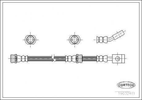 Гальмівна трубка/шланг гнучкий передній лівий/правий (довжина 543 мм, M10x1) NISSAN SERENA, VANETTE CARGO 1.6-2.3D 06.91-05.02 CORTECO 19032411 (фото 1)