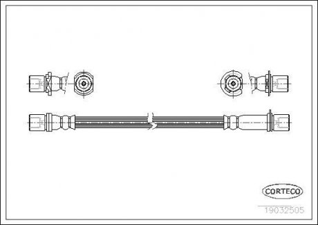 Гальмівна труба/шланг гнучкий передній лівий/правий (довжина 440 мм, M10x1/M10x1) TOYOTA 4 RUNNER II, 4 RUNNER III, HILUX IV, HILUX V 2.0-3.0D 08.83-11.02 CORTECO 19032505