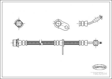 Трубка/шланг тормозной гибкий передний правый (длина 515мм, M10x1) TOYOTA AVENSIS 1.6-2.0D 09.97-02.03 CORTECO 19032514 (фото 1)