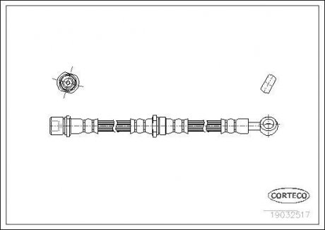 Гальмівна труба/шланг гнучкий передній R (довжина 520 мм, M10x1/M10x1) SUBARU IMPREZA, LEGACY I, LEGACY II 1.6-2.2 01.89-12.00 CORTECO 19032517 (фото 1)