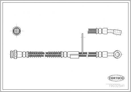 Гальмівна трубка/шланг гнучкий передній L (довжина 504 мм, M10x1) HYUNDAI ACCENT, ACCENT I 1.3/1.5 10.94-01.00 CORTECO 19032541