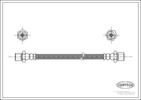 Тормозная трубка/шланг гибкий задний левый/правый (длина 211мм, M10x1/M10x1) DAEWOO NUBIRA 1.6/2.0 05.97- CORTECO 19032542 (фото 1)