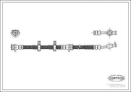 Тормозная трубка/шланг гибкий передний L (длина 490мм, M10x1/M10x1) LAND ROVER DISCOVERY II 2.5D/4.0 11.98-06.04 CORTECO 19032564 (фото 1)