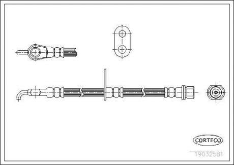 Гальмівна трубка/шланг гнучкий передній L (довжина 553 мм, M10x1) TOYOTA YARIS, YARIS VERSO 1.0-1.5 04.99-11.05 CORTECO 19032581