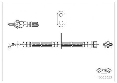Гальмівна трубка/шланг гнучкий передній R (довжина 526 мм, M10x1) TOYOTA YARIS, YARIS VERSO 1.0-1.5 04.99-11.05 CORTECO 19032583 (фото 1)