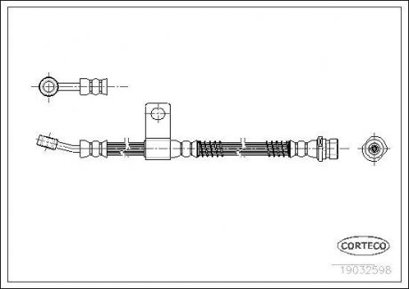 Гальмівна трубка/шланг гнучкий передній L (довжина 364 мм, M10x1) HYUNDAI ATOS 1.0 02.98-12.00 CORTECO 19032598