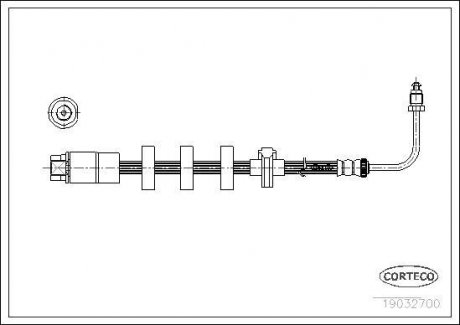 Тормозная трубка/шланг гибкий передний правый (длина 492 мм, M10x1/M10x1) PEUGEOT 406 2.2D/3.0 10.96-12.04 CORTECO 19032611