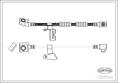 Гальмівна трубка/шланг гнучкий передній R (довжина 585 мм) CHRYSLER VOYAGER II 2.5-3.3 08.90-09.95 CORTECO 19032658