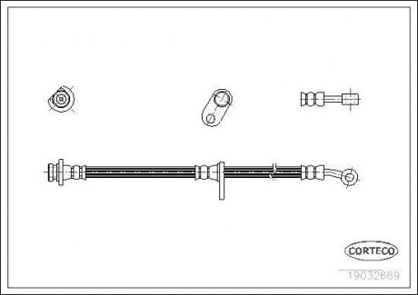 Гальмівна трубка/шланг гнучкий передній R (довжина 435 мм, M10x1/M10x1) HONDA CR-V I 2.0 10.95-02.02 CORTECO 19032669
