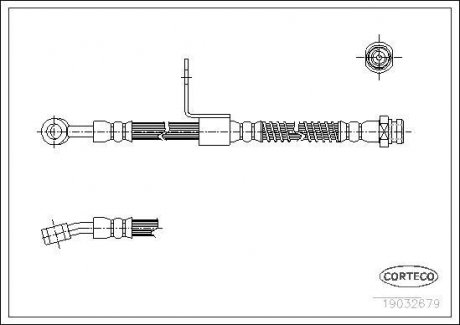 Гальмівна трубка/шланг гнучкий передній R (довжина 494 мм, M10x1) HYUNDAI COUPE, LANTRA II 1.5-2.0 11.95-04.02 CORTECO 19032679 (фото 1)