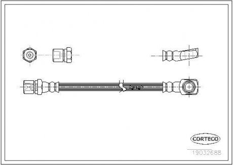 Тормозная трубка/шланг гибкий задний левый/правый (длина 305 мм, M10x1) JAGUAR XJ, XK 8 3,2/4,0/4,2 03.96-07.05 CORTECO 19032688 (фото 1)