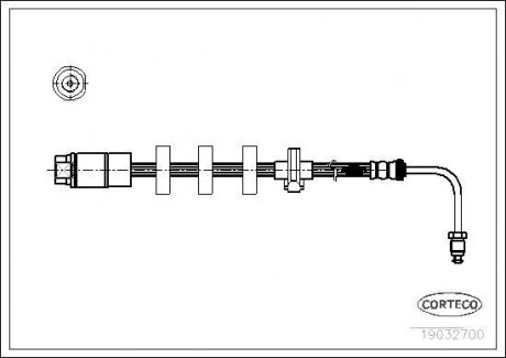 Тормозная трубка/шланг гибкий передний L (длина 492 мм) PEUGEOT 406 2.2D/3.0 10.96-12.04 CORTECO 19032700