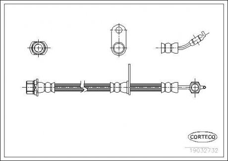 Гальмівна труба/шланг гнучкий передній R (довжина 466 мм, M10x1) TOYOTA RAV 4 I 2.0 06.94-06.00 CORTECO 19032732
