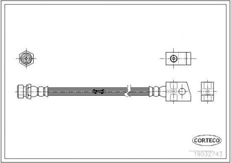 Гальмівна трубка/шланг гнучкий задній лівий/правий (довжина 464 мм, M10x1) OPEL FRONTERA A, FRONTERA A SPORT, FRONTERA B, MONTEREY A, MONTEREY B 2.0-3.5 08.91-07.04 CORTECO 19032743 (фото 1)