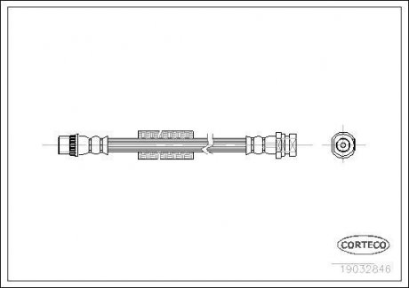 Гальмівна труба/шланг гнучкий задній R (довжина 465 мм, M10x1/M10x1) NISSAN INTERSTAR; OPEL MOVANO; RENAULT MASTER II 1.9D-3.0D 09.00- CORTECO 19032846