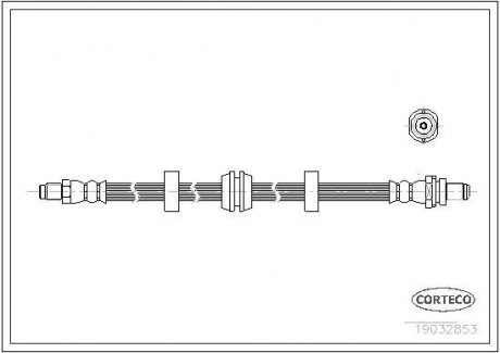 Гальмівна труба/шланг гнучкий задній лівий/правий (довжина 568 мм, M10x1/M10x1) FORD COUGAR, MONDEO I, MONDEO II 1.6-2.5 10.95-12.01 CORTECO 19032853 (фото 1)