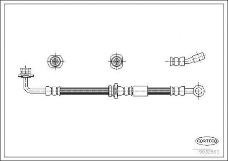 Гальмівна трубка/шланг гнучкий передній L (довжина 530 мм, M10x1) SUZUKI JIMNY 1.3 09.98- CORTECO 19032863