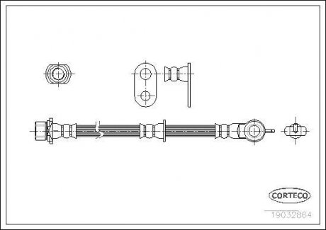 Трубка/шланг тормозной гибкий передний L (длина 558мм, M10x1) TOYOTA YARIS 1.0/1.3/1.4D 04.99-11.10 CORTECO 19032864