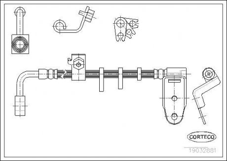 Гальмівна трубка/шланг гнучкий задній L (довжина 545 мм) CHRYSLER NEON 1.8/2.0 05.94-08.99 CORTECO 19032881