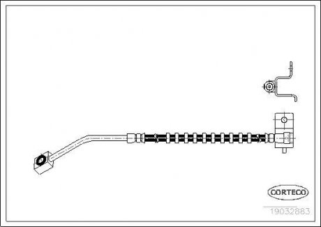Гальмівна трубка/шланг гнучкий передній L (довжина 310 мм) CHRYSLER PT CRUISER 1.6-2.4 06.00-12.10 CORTECO 19032883 (фото 1)