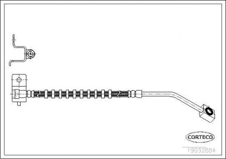 Гальмівна трубка/шланг гнучкий передній R (довжина 490 мм) CHRYSLER PT CRUISER 1.6-2.4 06.00-12.10 CORTECO 19032884 (фото 1)