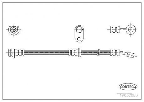 Гальмівна трубка/шланг гнучкий задній R (довжина 405 мм, M10x1/M10x1) HONDA ACCORD VI 1.6-3.0 02.98-06.03 CORTECO 19032888