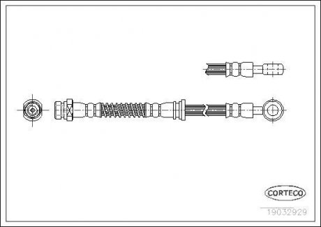 Гальмівна трубка/шланг гнучкий передній лівий/правий (довжина 587 мм, M10x1) MITSUBISHI GALANT VIII 2.0-2.5 09.96-10.04 CORTECO 19032929