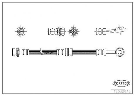 Тормозная трубка/шланг гибкий передний левый/правый (длина 490 мм, диаметр 10 мм, M10x1) SUBARU JUSTY II 1.3 10.95-11.03 CORTECO 19032943