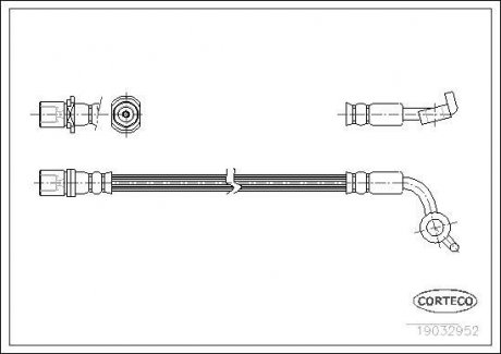 Гальмівна трубка/шланг гнучкий передній L (довжина 256 мм, M10x1) TOYOTA HIACE IV 2.4/2.4D/2.7 08.95-06.05 CORTECO 19032952