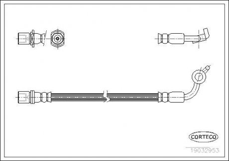 Тормозная трубка/шланг гибкий передний правый (длина 290 мм, M10x1) TOYOTA HIACE IV 2.4/2.4D/2.7 08.87-11.01 CORTECO 19032953 (фото 1)