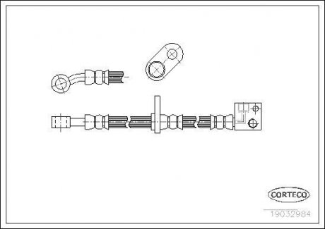 Гальмівна трубка/шланг гнучкий передній лівий/правий (довжина 555 мм, M10x1) HONDA JAZZ II, JAZZ III 1.2/1.3 03.02- CORTECO 19032984 (фото 1)
