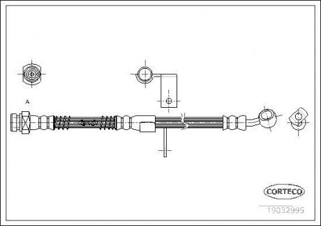 Тормозная трубка/шланг гибкий передний L (длина 490 мм, диаметр 10,19 мм, M10x1/M10x1) HYUNDAI ACCENT II 1.3-1.6 01.00-11.05 CORTECO 19032995 (фото 1)