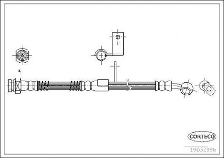 Гальмівна трубка/шланг гнучкий передній R (довжина 490 мм, діаметр 10,19 мм, M10x1/M10x1) HYUNDAI ACCENT II 1.3-1.6 01.00-11.05 CORTECO 19032996