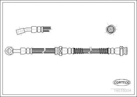 Гальмівна трубка/шланг гнучкий передній R (довжина 460 мм, M10x1) HYUNDAI TRAJET 2.0/2.0D/2.7 03.00-07.08 CORTECO 19033004