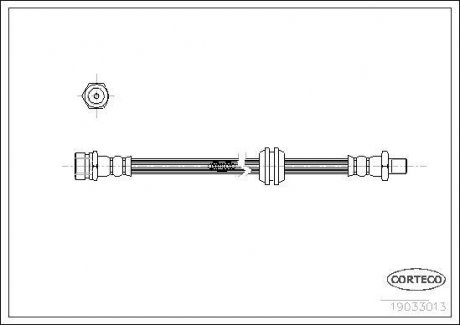Гальмівна трубка/шланг гнучкий передній лівий/правий (довжина 455 мм, M10x1/M10x1) KIA SEPHIA, SHUMA I 1.5/1.8 02.96-03.01 CORTECO 19033013 (фото 1)