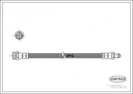 Гальмівна труба/шланг гнучкий задній лівий/правий (довжина 350 мм, M10x1/M10x1) KIA RETONA, SPORTAGE 2.0/2.0D 04.94-08.03 CORTECO 19033014