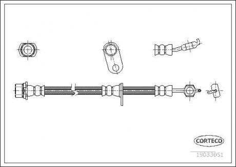 Гальмівна трубка/шланг гнучкий передній R (довжина 492 мм, діаметр 10 мм, M10x1) TOYOTA AVENSIS 1.6-2.0D 09.97-02.03 CORTECO 19033051