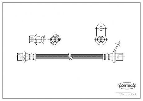 Трубка/шланг тормозной гибкий задний L (длина 380мм, M10x1/M10x1) TOYOTA AVENSIS 1.6-2.0D 09.97-02.03 CORTECO 19033053 (фото 1)