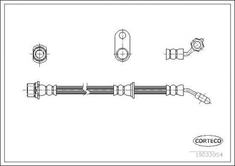 Гальмівна труба/шланг гнучкий передній L (довжина 502 мм, M10x1) TOYOTA AVENSIS 1.6-2.0D 09.97-02.03 CORTECO 19033054 (фото 1)