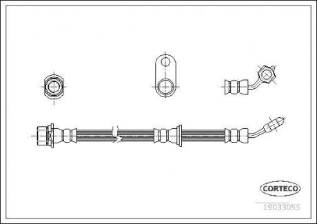 Гальмівна трубка/шланг гнучкий передній R (довжина 502 мм, діаметр 10 мм, M10x1/M10x1) TOYOTA AVENSIS 1.6-2.0D 09.97-02.03 CORTECO 19033055