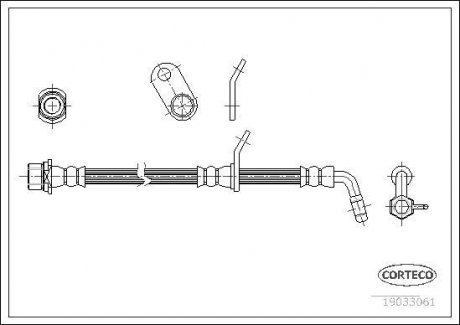 Гальмівна труба/шланг гнучкий задній R (довжина 454 мм, M10x1) TOYOTA AVENSIS 1.6/1.8/2.0 10.00-02.03 CORTECO 19033061