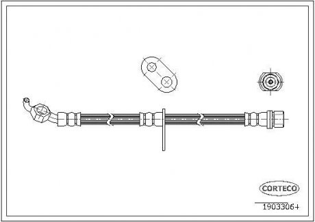 Гальмівна труба/шланг гнучкий передній R (довжина 480 мм) LEXUS ES; TOYOTA CAMRY 2.2/3.0 06.91-12.97 CORTECO 19033064 (фото 1)