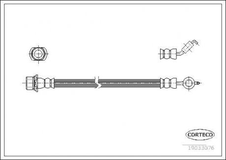 Гальмівна труба/шланг гнучкий задній лівий/правий (довжина 210 мм, діаметр 10 мм, M10x1) TOYOTA COROLLA, PRIUS 1.4-2.0D 10.01-12.09 CORTECO 19033076