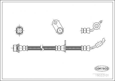 Гальмівна труба/шланг гнучкий передній L (довжина 570 мм, діаметр 10 мм, M10x1) TOYOTA RAV 4 II 1.8/2.0/2.0D 05.00-11.05 CORTECO 19033101