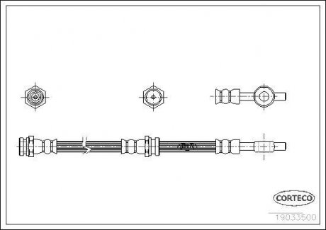 Гальмівна труба/шланг гнучкий задній L (довжина 485 мм, M10x1) HYUNDAI SANTA FЙ I 2.0-2.7 02.01-03.06 CORTECO 19033500 (фото 1)