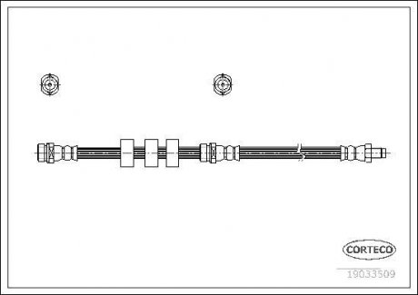 Гальмівна труба/шланг гнучкий передній лівий/правий (довжина 442 мм, M10x1/M10x1) MAZDA TRIBUTE 2.0/2.3/3.0 03.00-05.08 CORTECO 19033509